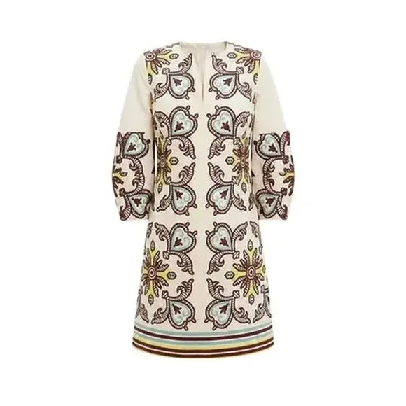 TUCKERNUCK Citron and Slate Blue Embroidered Long Sleeve Rhoda Tunic Dress 14NWT - Picture 6 of 6